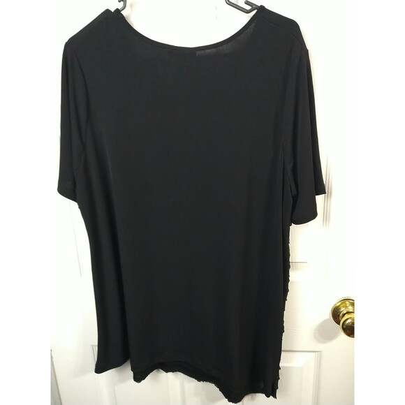 Maggie Barnes Woman 14/16 Blouse Black Front Sheer Tiered Ruffle S/S Pullover - Picture 9 of 9